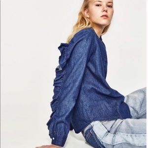 Zara Ruffled Denim Shirt M